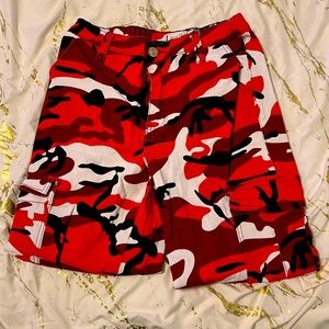 Red, black, and white cargo pants